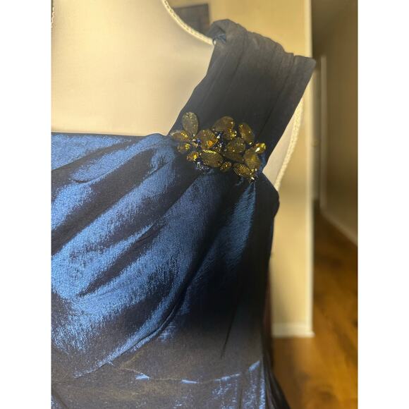 Jessica Howard Navy Embellished Gold Rhinestone Shoulder Semi Formal Dress - Picture 4 of 8
